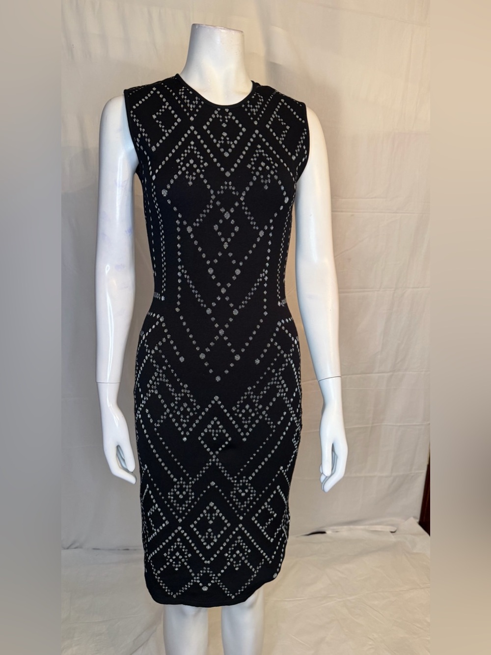 RVN Black Stud-Embellished Sheath Dress